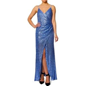 Women’s Formal Dress Size 10 Laundry by Shelli Segal Blue Sequined Faux Wrap NEW